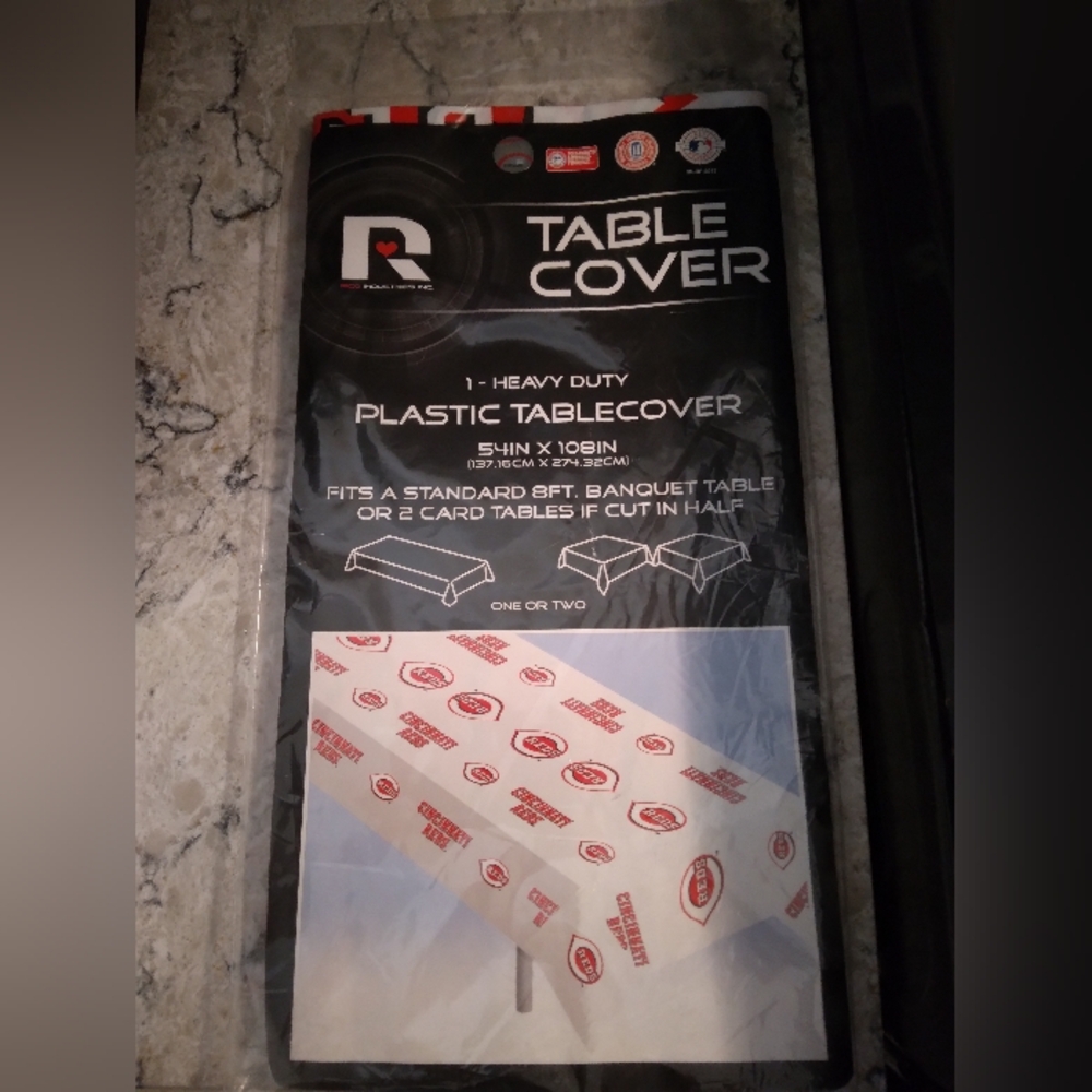 NWT Cincinnati Reds Plastic Table Cover 54"x 108" Rectangle